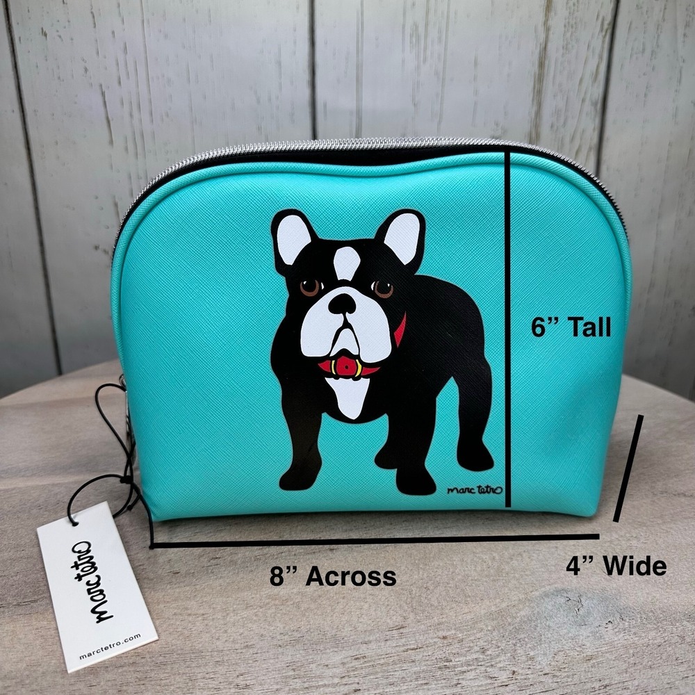 Marc Tetro Boston Terrier French Bulldog Teal Makeup Cosmetic Zipper Case - Picture 3 of 16